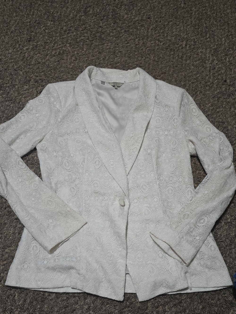 GUESS Women's White Lace Blazer Jacket - Classic Single-Button
